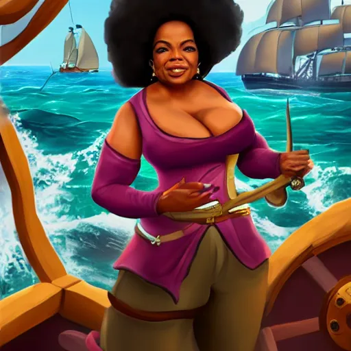 Image similar to Oprah as a pirate in the game Sea of thieves, digital art, trending on artstation