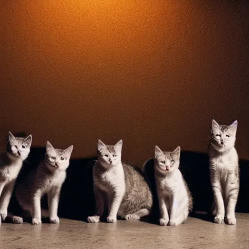 Image similar to photo of a group of stray cats watching television in a dark alley, studio lighting moonlit