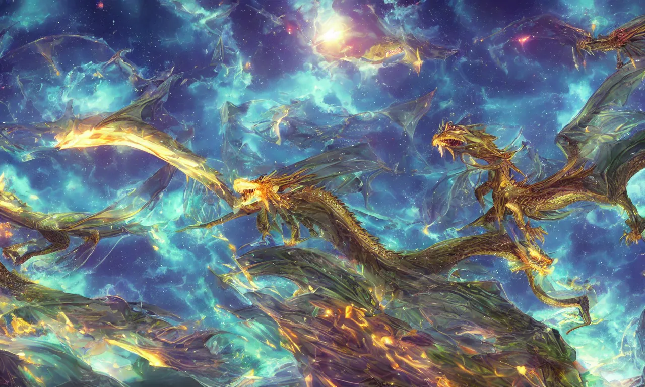 Image similar to summer, dragons ripping space, forested hills and interconnected high speed rails, digital art, 3 d illustration, transparent backround