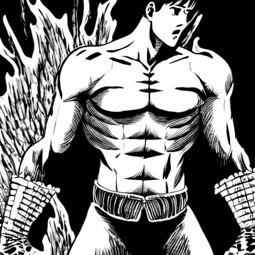 Prompt: Guts from berserk , High detailed , white and black , with muscles