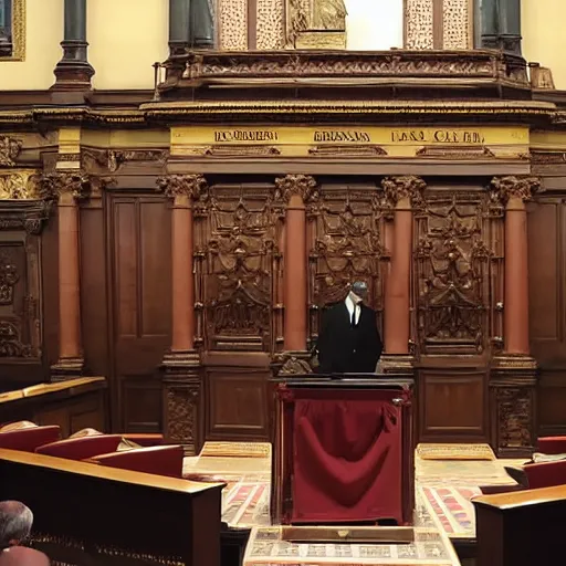 Image similar to the devil in the spanish congress of deputies at the speaker's lectern