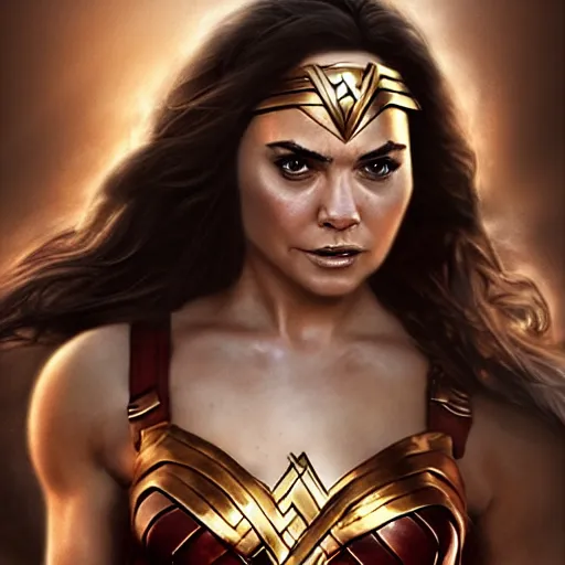 Image similar to danny devito in cosplay costume as wonder woman, digital painting, extremely detailed, 4 k, intricate, brush strokes, mark arian, artgerm, bastien lecouffe - deharme