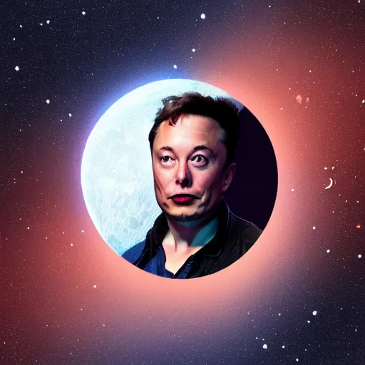 Image similar to elon musk holding the moon, digital art