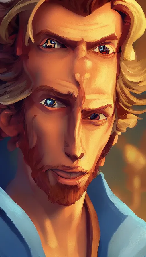 Image similar to guybrush threepwood, sharp focus, james gilleard, cinematic, game art, extremely detailed digital painting, print