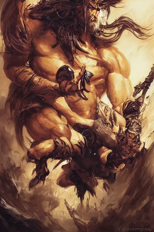 Prompt: photography of jesper ejsing, deep focus, dolph lundgren as destruction of the endless, the sandman, herculean conan the barbarian,. d & d, fantasy, intricate, elegant, highly detailed, digital painting, artstation, concept art, matte, sharp focus, illustration, hearthstone, art by artgerm and greg rutkowski and alphonse mucha