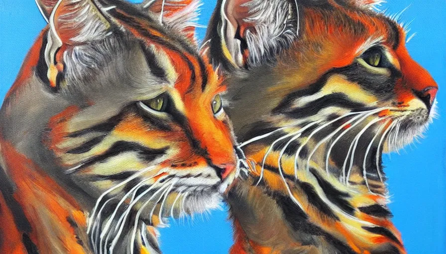 Image similar to messy acrylic painting of really tall cats by daniel patrick kessler, kessler art