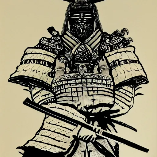 Image similar to intricate, realistic ink drawing of a samurai in a splash of ink, 8 k