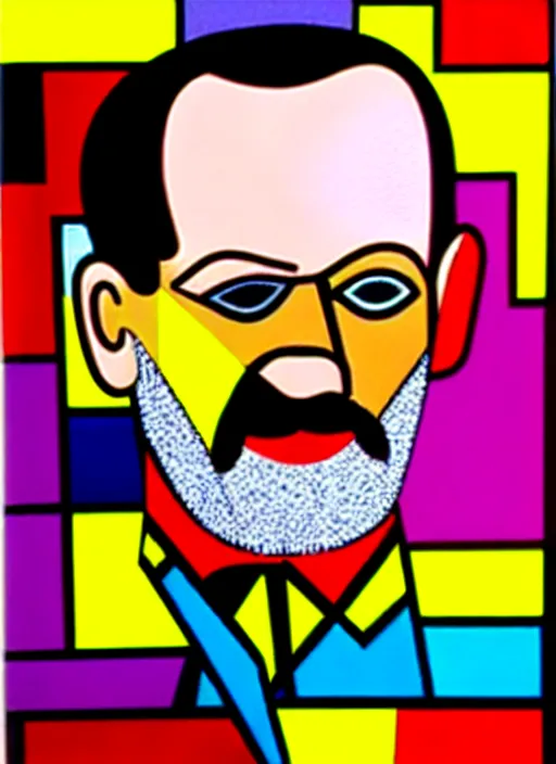 Prompt: a portrait of world of sigmund freud by romero britto