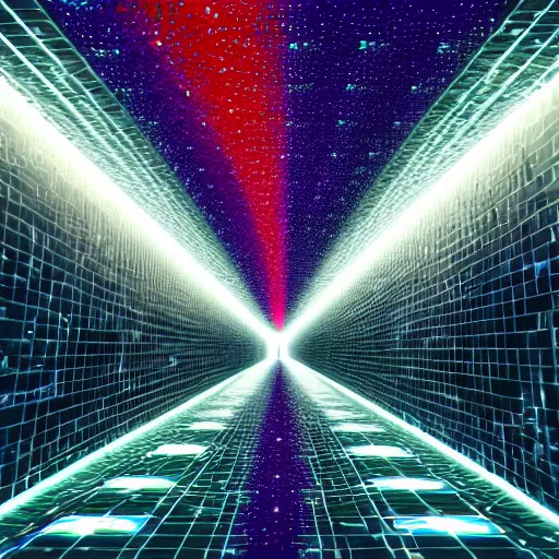 Image similar to a multiverse hypertube hallway made of 4 d quantum expanding entangled particulate galaxies, cosmic, supernova, 8 k, ultra detailed