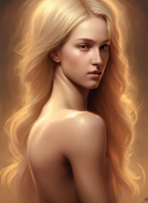 Image similar to perfect feminine face!! portrait of young wife blessed by god with ever - increasing physical mental perfection, blonde, symmetrical! intricate, sensual features, highly detailed, biblical divine holy!! digital painting, artstation, concept art, smooth, sharp focus, illustration, art by artgerm and greg rutkowski and alphonse mucha