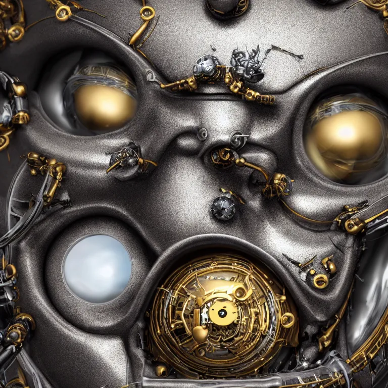 Image similar to a close up of an beautiful steampunk robotic spider inspired, unreal engine realistic render, high detailed face, photorealism, golden ratio, hyper - realistic 3 d, insanely super detailed, realistic octane render, 1 6 k, fashion photography, micro detail, backlit lighting, face in focus, subsurface scattering, thin porcelain