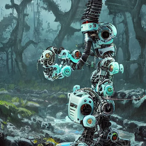 Image similar to a world full of robots overran by nature by akihiko yoshia and greg rutkowsk