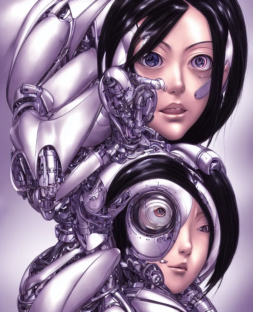 Image similar to portrait of alita by yukito kishiro, biomechanical, hyper detailled, trending on artstation