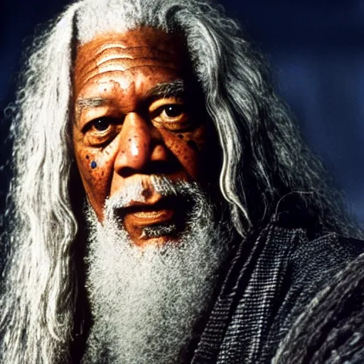 Image similar to portrait of Morgan Freeman as Gandalf in Lord of the Rings (2001)