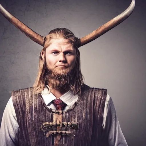 Image similar to modern day viking working in an office, frustrated, photorealistic, depressing