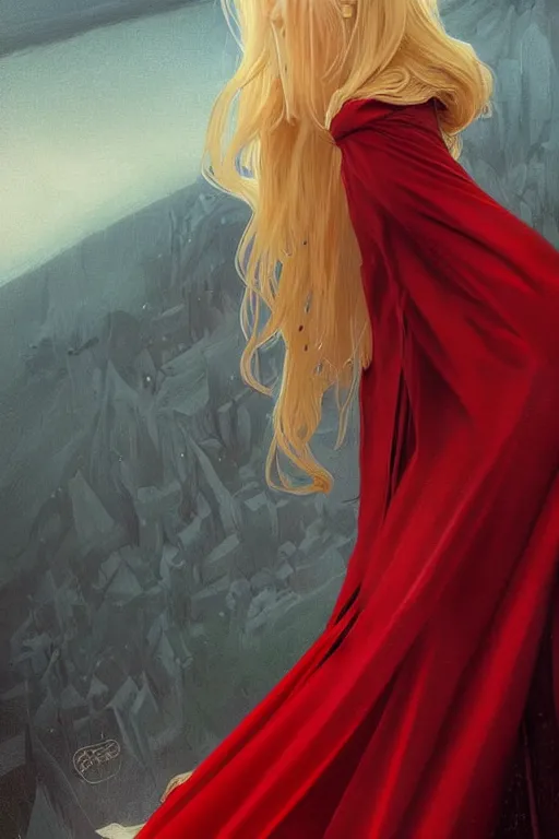 Prompt: nosferatu princess, blonde hair, wearing a red dress, highly detailed, digital painting, artstation, concept art, smooth, sharp focus, illustration, art by artgerm and greg rutkowski and alphonse mucha and andrei riabovitchev