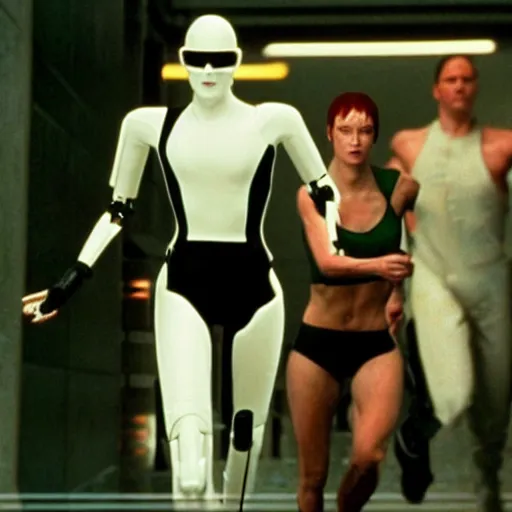 Prompt: The matrix, LeeLoo, Robocop, Sprinters in a race, The Olympics footage, cinematic stillframe, french new wave, The fifth element, vintage robotics, formula 1