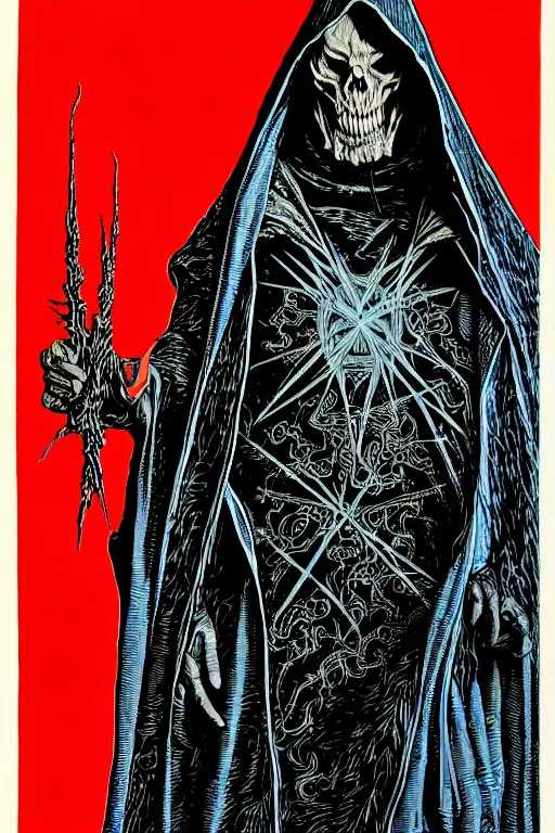 Prompt: wizard in a hooded cloak holding a vile, high details, intricately detailed, by vincent di fate, inking, 3 color screen print, masterpiece, trending on artstation,, sharp, details, hyper - detailed, hd, 4 k, 8 k