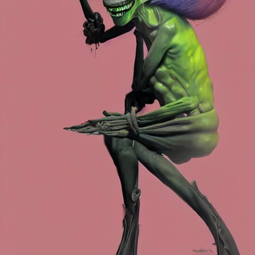 Image similar to a punk alien wearing Rick Owens clothing, an airbrush painting by Jamie Hewlett, cgsociety, symbolism, antichrist, aesthetic, 8k