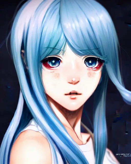 Image similar to portrait anime hatsune miku, cute - fine - face, pretty face, realistic shaded perfect face, fine details. anime. realistic shaded lighting by ilya kuvshinov giuseppe dangelico pino and michael garmash and rob rey, iamag premiere, aaaa achievement collection, elegant freckles, fabulous, eyes open in wonder