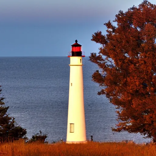 Image similar to lighthouse at dusk in a new england field