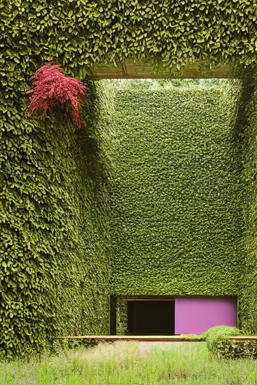 Image similar to colorful James Turrell interiors , overgrown by kudzu vines