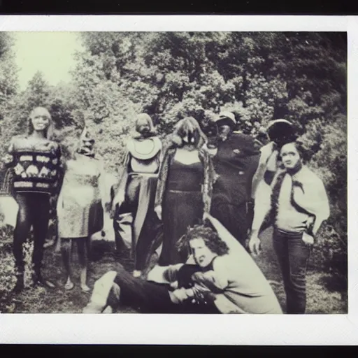 Image similar to really old polaroid photograph of horrorific extraterrestrial beings visiting earth,