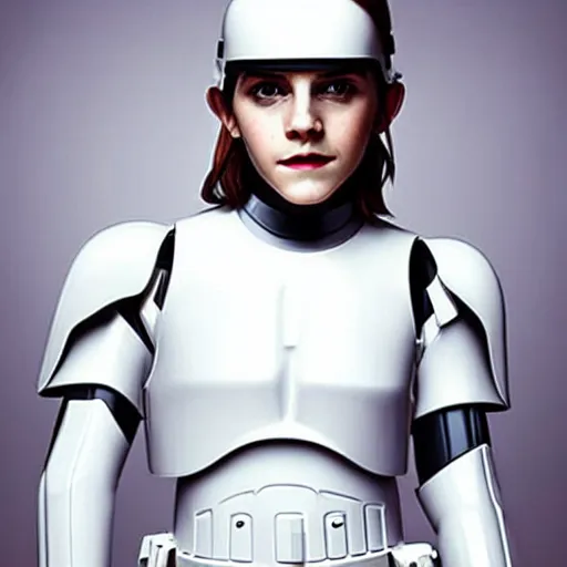 Prompt: emma watson as a stormtrooper holding her helmet under her arm, by cameldeath