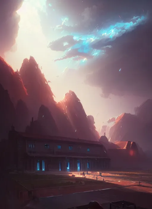 Image similar to school office, cinematic view, epic sky, detailed, concept art, low angle, high detail, warm lighting, volumetric, godrays, vivid, beautiful, trending on artstation, by jordan grimmer, huge scene, art greg rutkowski