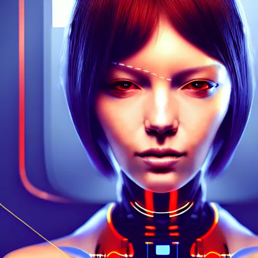 Image similar to a extremely detailed digital painting of a humanoid android woman with integrated cybernetic modifications, cyberpunk art by ilya kuvshinov, trending on cgsociety, computer art, ilya kuvshinov, artstation hd, artstation hq, photo realistic, hyperrealism