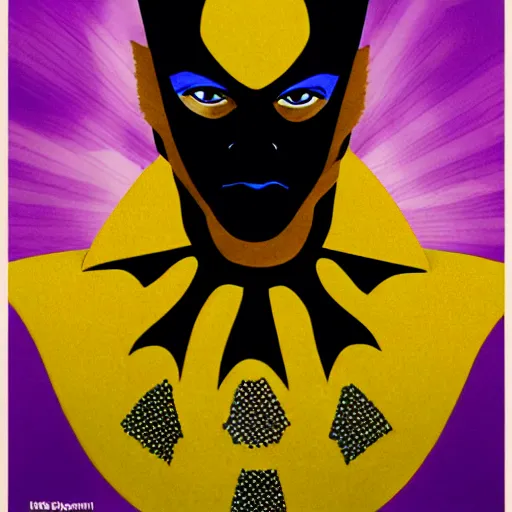 Image similar to a portrait of prince as gemini in a batman film in the style of herbert bayer