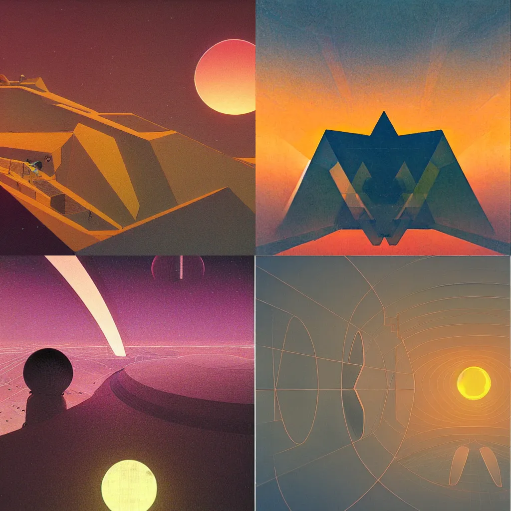 Prompt: beautiful geometry, atmospheric light, by moebius, by dan mcpharlin,