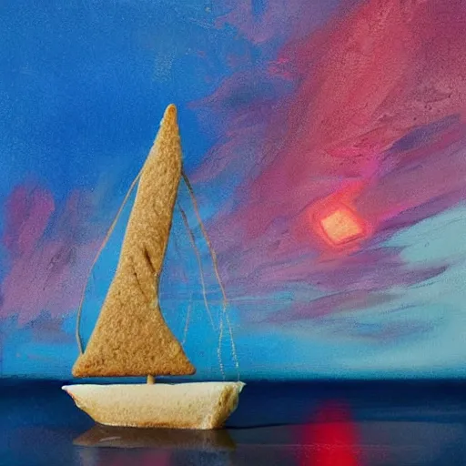 Image similar to graham cracker sailboat floats in a sea of hot chocolate, marshmallows in sky above, abstract environment, award winning art, epic dreamlike fantasy landscape, ultra realistic,