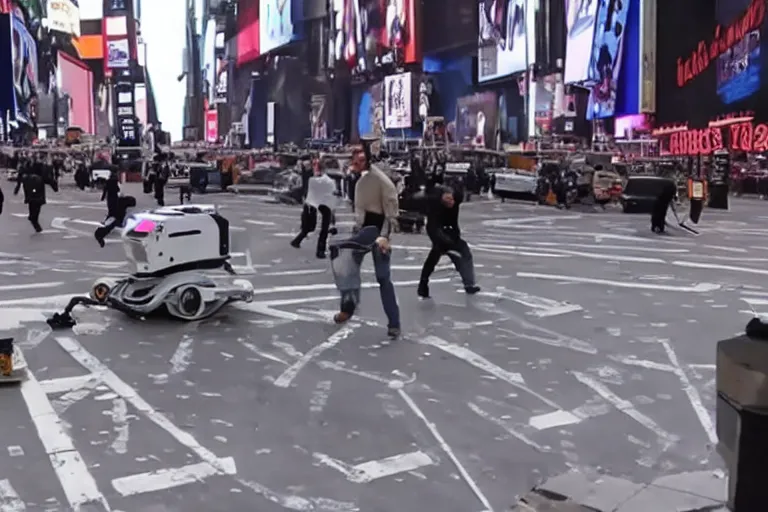 Image similar to robots attacking people in times square security camera footage