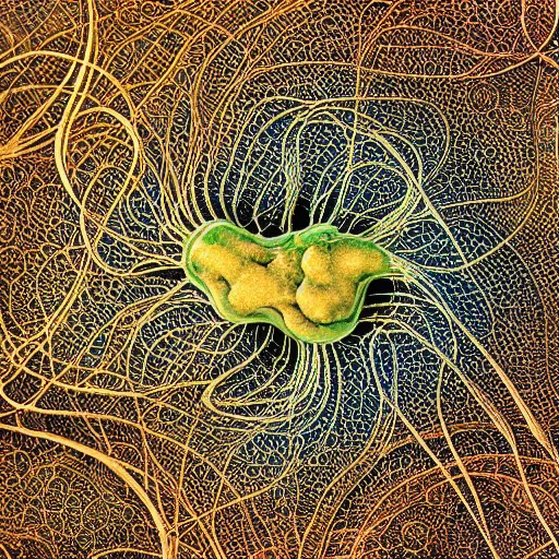 Image similar to the pseudopodia of two cells interacting. a microscopic photo by earnst haeckel. polycount shutterstock contest winner, art nouveau, nuclear art, microbiology, neoplasticism. biomorphic, creative commons, fractalism, minimalist macro photography, dye - transfer, sabattier filter.