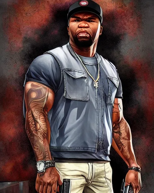 Image similar to a medium shot portrait of 5 0 cent as a gta vc character, intricate detail, trending on artstationhq