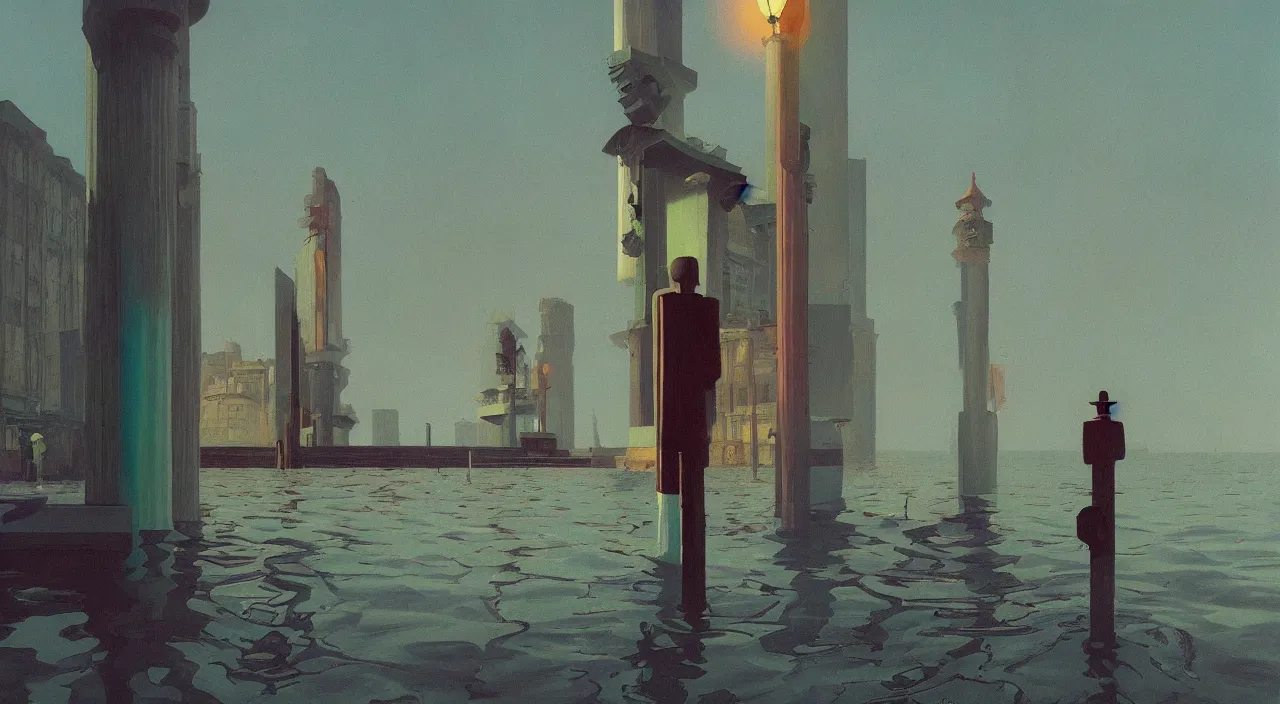 Prompt: single flooded surreal pillar, very coherent and colorful high contrast!! masterpiece by rene magritte simon stalenhag carl spitzweg syd mead norman rockwell edward hopper james gilleard, minimalist, dark shadows, sunny day, hard lighting