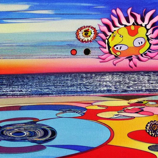 Image similar to sunset at the beach by takashi murakami