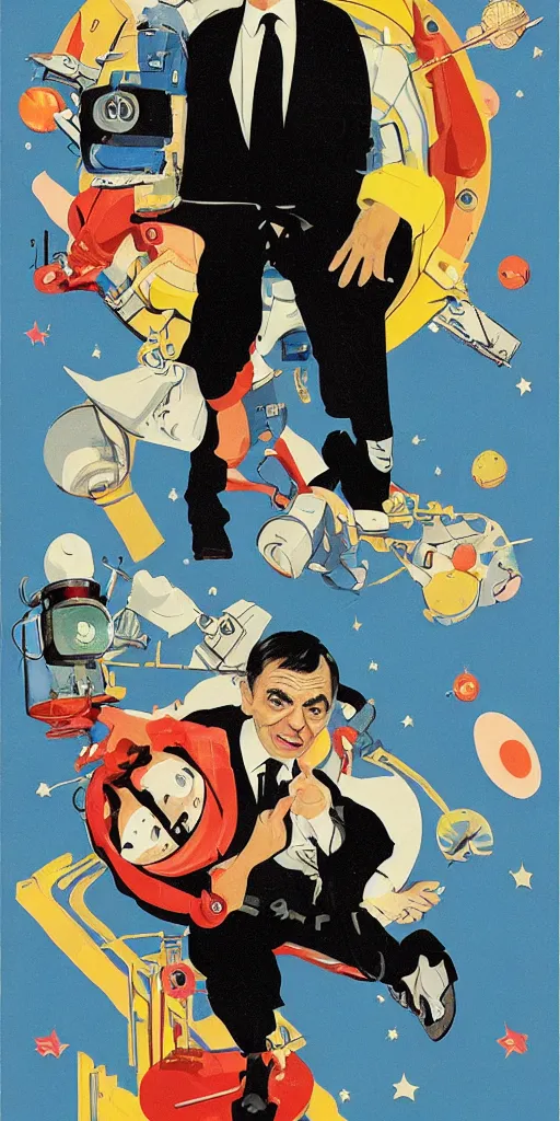 Prompt: criterion collection Poster art for the film Mr. Bean goes to Space