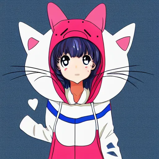 Image similar to a cute anime girl wearing a cat hoodie in the style of america mcgee's alice
