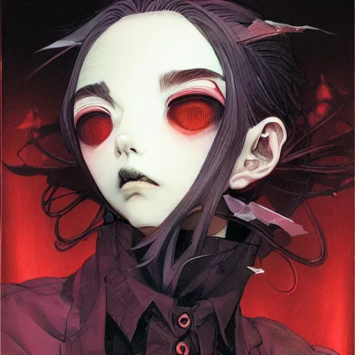 Image similar to prompt : vampire character portrait soft light painted by james jean and katsuhiro otomo and erik jones, inspired by evangeleon anime, smooth face feature, intricate oil painting, high detail illustration, sharp high detail, manga and anime 1 9 9 9