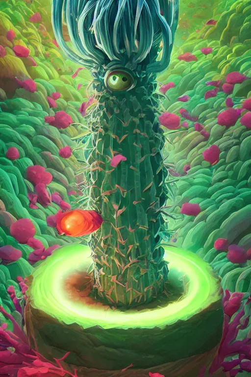 Image similar to roots cactus sushi cristal smurf ghost creature animal sushi cristal very big eye roots cactus elemental flush of force nature micro world fluo fishscale, behance hd by jesper ejsing, by rhads, makoto shinkai and lois van baarle, ilya kuvshinov, rossdraws radiating a glowing aura global illumination ray tracing hdr