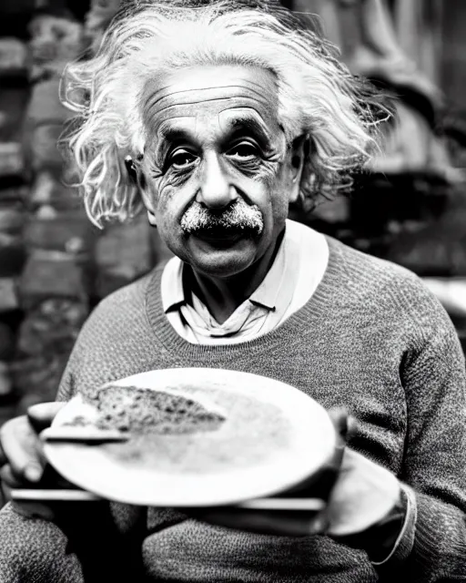 Image similar to A photo of Albert Einstein eating Dosa, highly detailed, trending on artstation, bokeh, 90mm, f/1.4