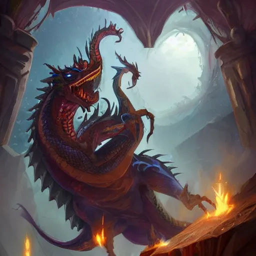 Prompt: Godly coherent : magical dragon, epic fantasy style, in the style of Greg Rutkowski, hearthstone artwork