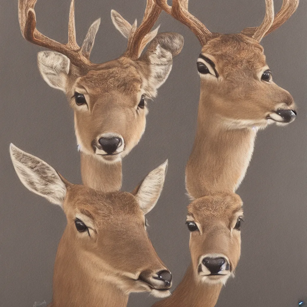Prompt: a calming painting of a deer. deer portrait. symmetric. trending on artstation
