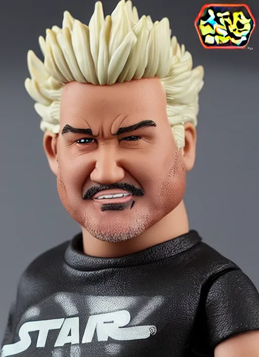 Image similar to star wars black series action figure of guy fieri, toy extremely detailed