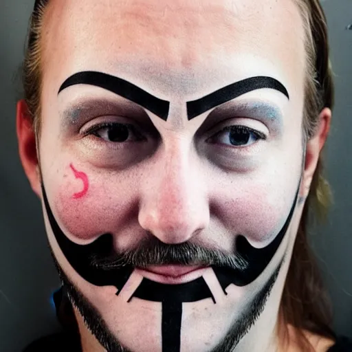 Image similar to anonymous face tattoo on the face of anonymous