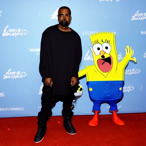 Image similar to Kanye West meeting his idol, Spongebob Squarepants