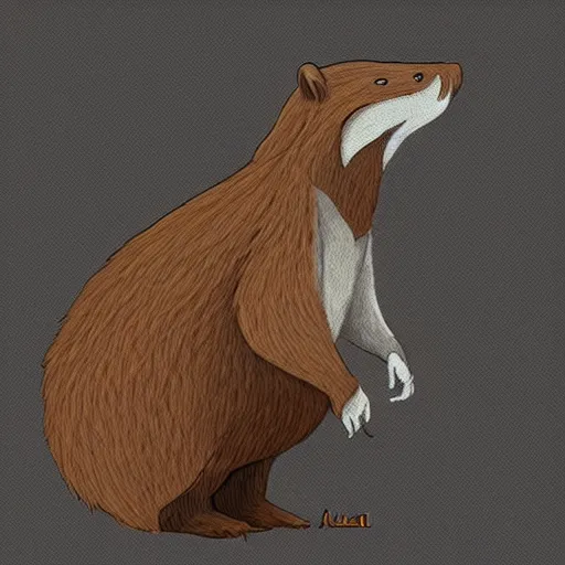 Image similar to a beaver full body in profile with a big tail and big front teeth, concept art