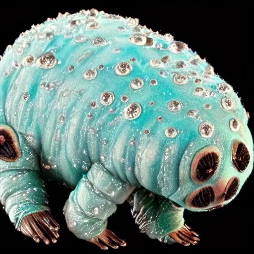 Prompt: tardigrade, water bear, covered in diamonds